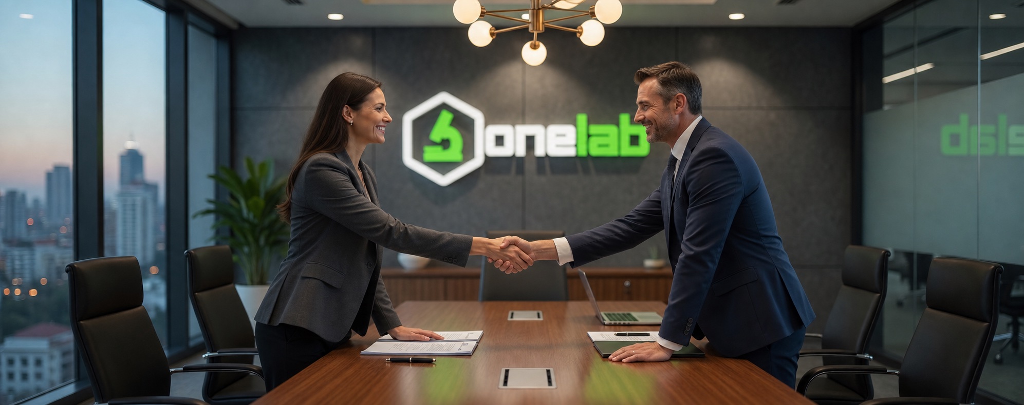 Onelab-laboratorion B2B-kumppanuus – kättely toimistossa
